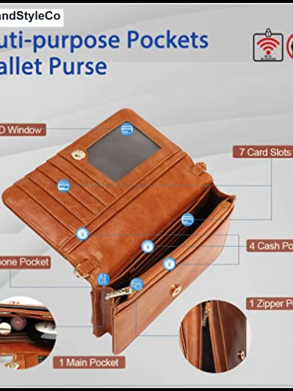 Multifunction Vegan Leather Crossbody Bag RFID Wristlet Wallet Phone Purse